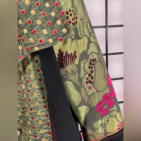 Vintage lulu h floral iridescent green unique coat button down size m - Picture 12 of 16